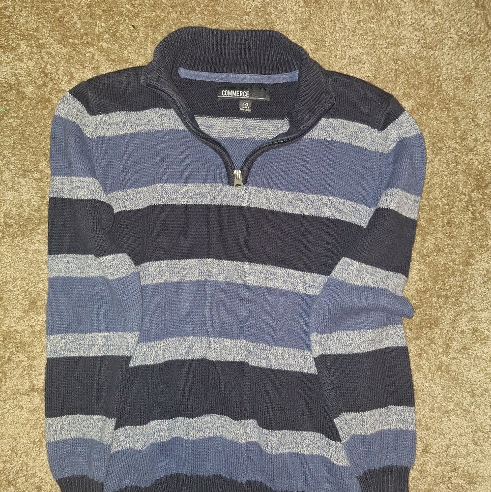 Blue and Gray Striped Knit Sweater